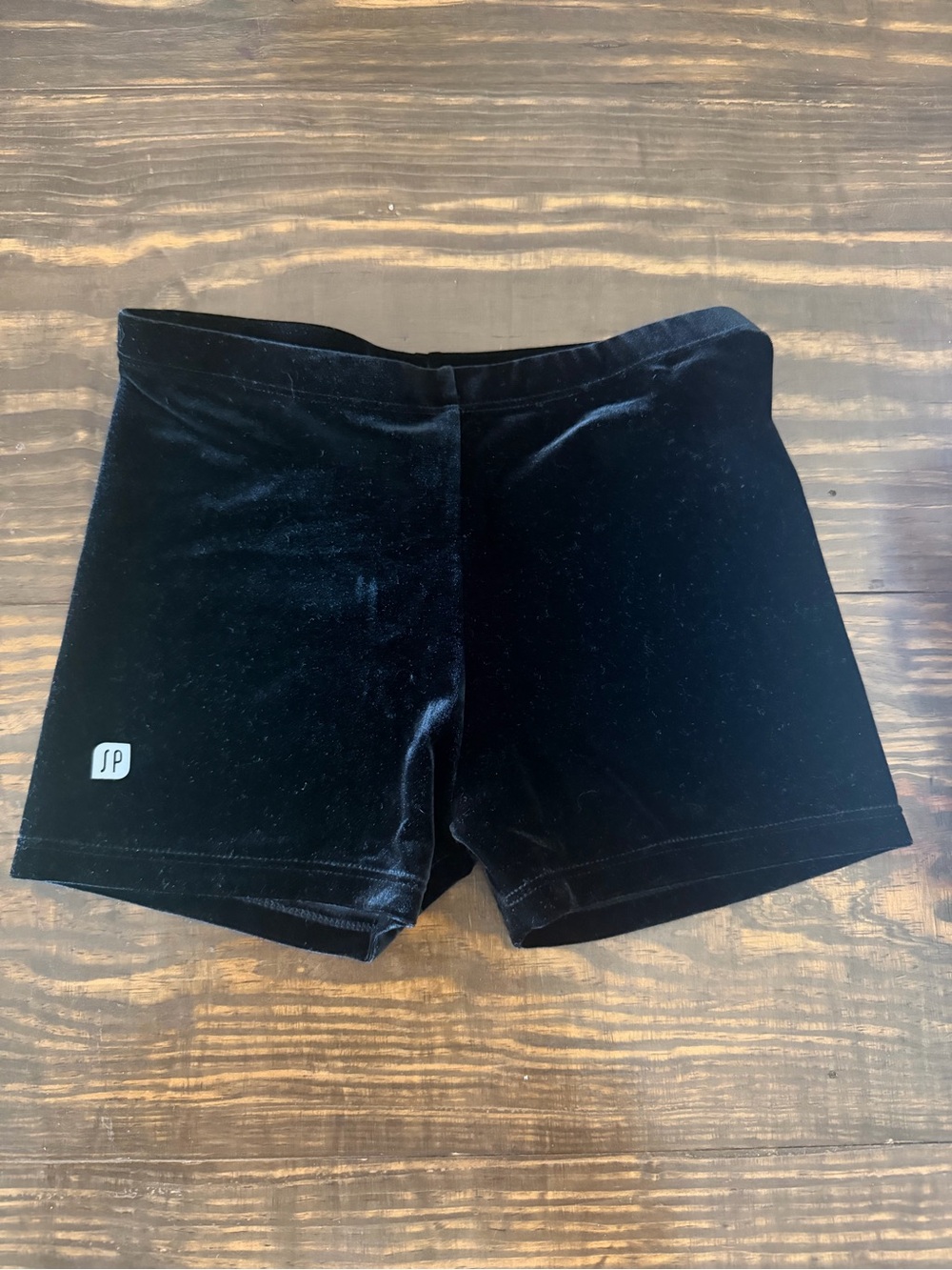Sylvia P Black Velvet Gymnastics/Dance/Workout Shorts with Small Logo
